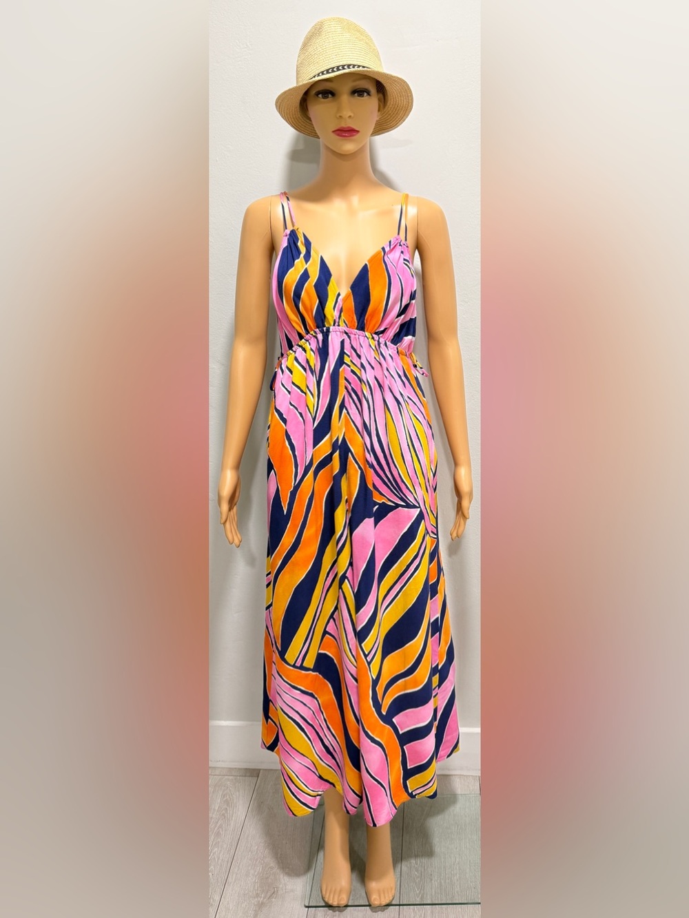 Maeve Pink, Orange & Navy Striped Cropped Jumpsuit